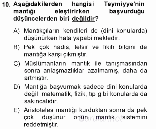 Mantığın Gelişimi 2014 - 2015 Tek Ders Sınavı 10.Soru