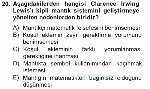 Mantığın Gelişimi 2014 - 2015 Tek Ders Sınavı 20.Soru