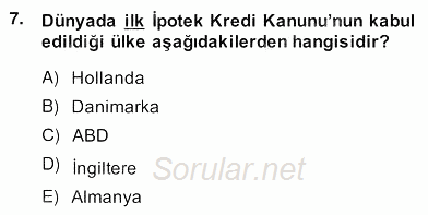 Emlak Finans ve Emlak Değerleme 2013 - 2014 Ara Sınavı 7.Soru