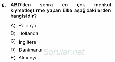 Emlak Finans ve Emlak Değerleme 2013 - 2014 Ara Sınavı 8.Soru