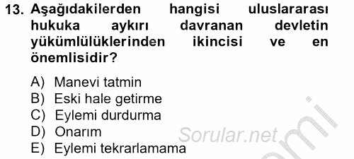 Uluslararası Hukuk 2 2012 - 2013 Dönem Sonu Sınavı 13.Soru