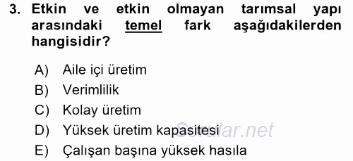 Tarım Ekonomisi ve Tarımsal Politikalar 2016 - 2017 Ara Sınavı 3.Soru