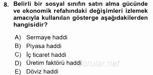 Tarım Ekonomisi ve Tarımsal Politikalar 2016 - 2017 Ara Sınavı 8.Soru