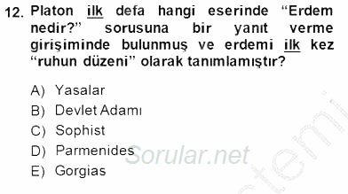 İlkçağ Felsefesi 2014 - 2015 Dönem Sonu Sınavı 12.Soru