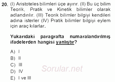 İlkçağ Felsefesi 2014 - 2015 Dönem Sonu Sınavı 20.Soru