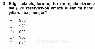 Otel İşletmelerinde Konaklama Hizmetleri 2015 - 2016 Ara Sınavı 13.Soru