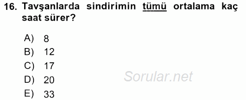 Laboratuvar Hayvanlarını Yetiştirme ve Sağlığı 2015 - 2016 Dönem Sonu Sınavı 16.Soru