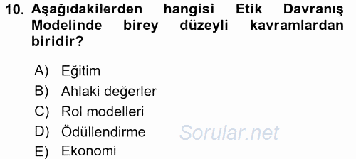 Organizasyonlarda Davranış 2016 - 2017 Dönem Sonu Sınavı 10.Soru