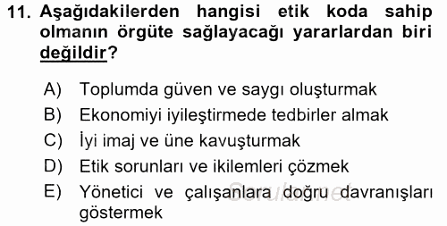 Organizasyonlarda Davranış 2016 - 2017 Dönem Sonu Sınavı 11.Soru