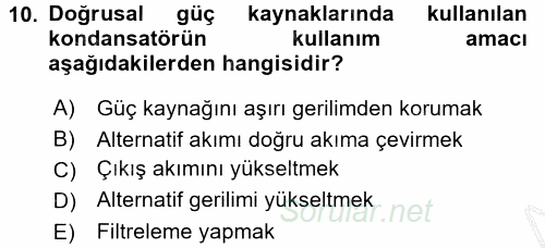 Elektrik Bakım, Arıza Bulma ve Güvenlik 2016 - 2017 Ara Sınavı 10.Soru