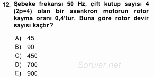 Elektrik Bakım, Arıza Bulma ve Güvenlik 2016 - 2017 Ara Sınavı 12.Soru