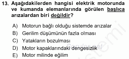 Elektrik Bakım, Arıza Bulma ve Güvenlik 2016 - 2017 Ara Sınavı 13.Soru