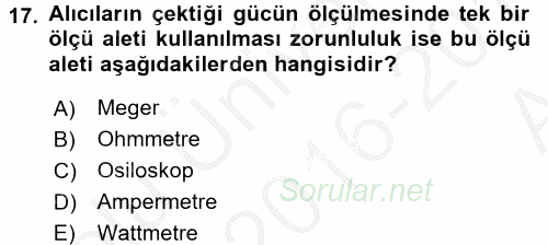 Elektrik Bakım, Arıza Bulma ve Güvenlik 2016 - 2017 Ara Sınavı 17.Soru