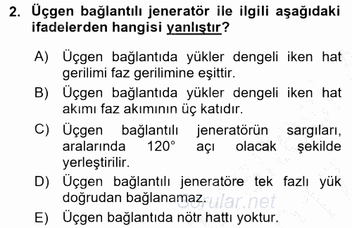 Elektrik Bakım, Arıza Bulma ve Güvenlik 2016 - 2017 Ara Sınavı 2.Soru