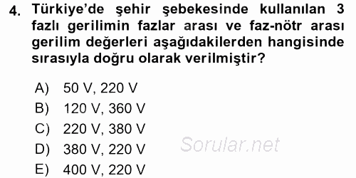 Elektrik Bakım, Arıza Bulma ve Güvenlik 2016 - 2017 Ara Sınavı 4.Soru