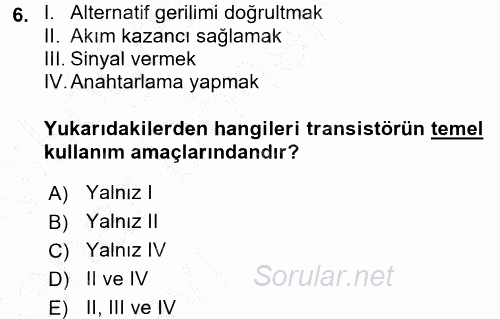 Elektrik Bakım, Arıza Bulma ve Güvenlik 2016 - 2017 Ara Sınavı 6.Soru