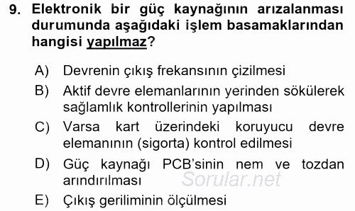 Elektrik Bakım, Arıza Bulma ve Güvenlik 2016 - 2017 Ara Sınavı 9.Soru
