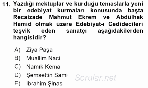 II. Abdülhamit Dönemi Türk Edebiyatı 2017 - 2018 Ara Sınavı 11.Soru