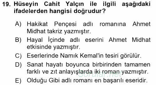 II. Abdülhamit Dönemi Türk Edebiyatı 2017 - 2018 Ara Sınavı 19.Soru