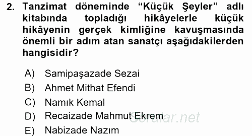 II. Abdülhamit Dönemi Türk Edebiyatı 2017 - 2018 Ara Sınavı 2.Soru