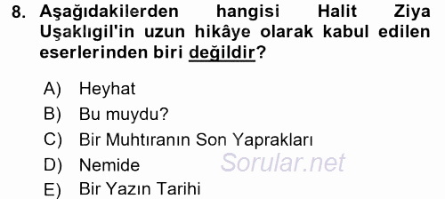 II. Abdülhamit Dönemi Türk Edebiyatı 2017 - 2018 Ara Sınavı 8.Soru