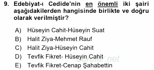 II. Abdülhamit Dönemi Türk Edebiyatı 2017 - 2018 Ara Sınavı 9.Soru