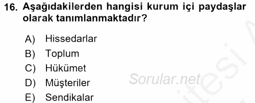 Kurumsal Sosyal Sorumluluk 2016 - 2017 Ara Sınavı 16.Soru