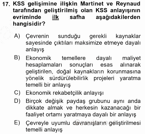 Kurumsal Sosyal Sorumluluk 2016 - 2017 Ara Sınavı 17.Soru