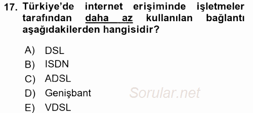 Hizmetler Ekonomisi 2016 - 2017 Dönem Sonu Sınavı 17.Soru