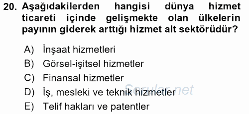 Hizmetler Ekonomisi 2016 - 2017 Dönem Sonu Sınavı 20.Soru