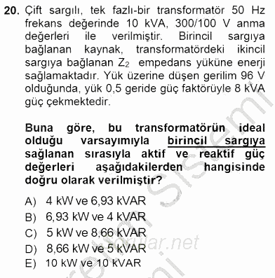 Güç Sistemleri Analizi 2014 - 2015 Ara Sınavı 20.Soru