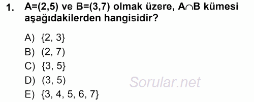 Okulöncesinde Matematik Eğitimi 2012 - 2013 Dönem Sonu Sınavı 1.Soru