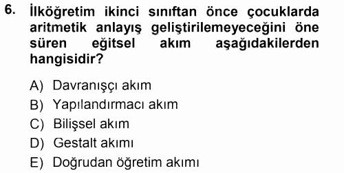 Okulöncesinde Matematik Eğitimi 2012 - 2013 Dönem Sonu Sınavı 6.Soru