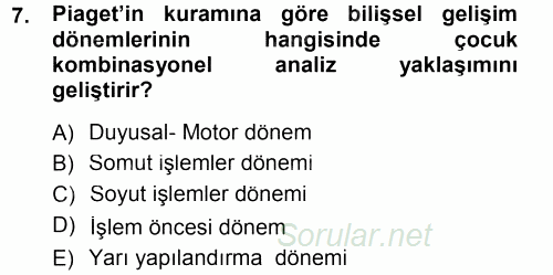 Okulöncesinde Matematik Eğitimi 2012 - 2013 Dönem Sonu Sınavı 7.Soru