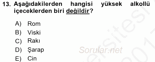 İçecek Bilgisi 2016 - 2017 3 Ders Sınavı 13.Soru