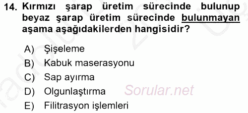 İçecek Bilgisi 2016 - 2017 3 Ders Sınavı 14.Soru