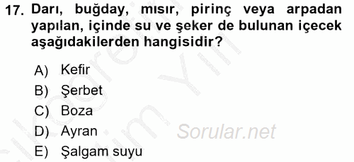 İçecek Bilgisi 2016 - 2017 3 Ders Sınavı 17.Soru
