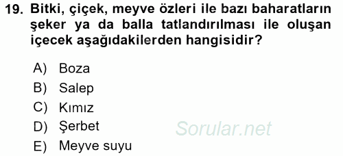 İçecek Bilgisi 2016 - 2017 3 Ders Sınavı 19.Soru