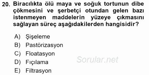 İçecek Bilgisi 2016 - 2017 3 Ders Sınavı 20.Soru