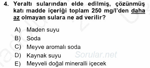 İçecek Bilgisi 2016 - 2017 3 Ders Sınavı 4.Soru