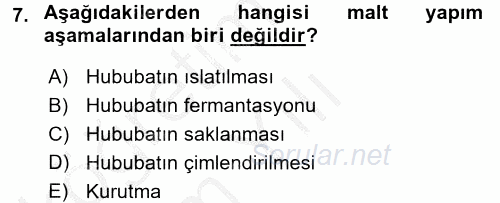 İçecek Bilgisi 2016 - 2017 3 Ders Sınavı 7.Soru