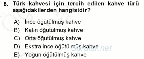 İçecek Bilgisi 2016 - 2017 3 Ders Sınavı 8.Soru