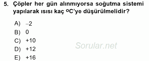 Yiyecek ve İçecek Yönetimi 2016 - 2017 Dönem Sonu Sınavı 5.Soru