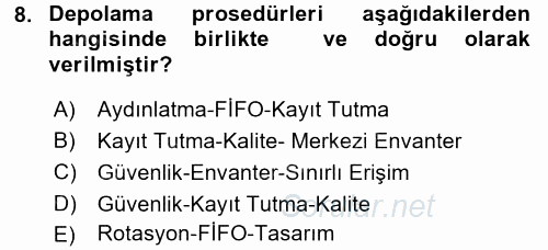 Yiyecek ve İçecek Yönetimi 2016 - 2017 Dönem Sonu Sınavı 8.Soru