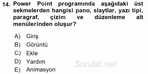 Bilgisayar Destekli Temel Tasarım 2017 - 2018 Dönem Sonu Sınavı 14.Soru