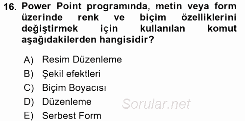 Bilgisayar Destekli Temel Tasarım 2017 - 2018 Dönem Sonu Sınavı 16.Soru