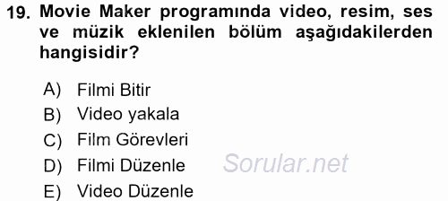 Bilgisayar Destekli Temel Tasarım 2017 - 2018 Dönem Sonu Sınavı 19.Soru