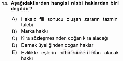 Hukukun Temel Kavramları 2016 - 2017 Ara Sınavı 14.Soru
