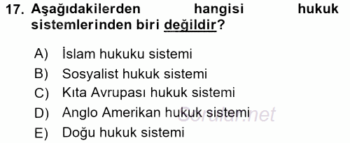 Hukukun Temel Kavramları 2016 - 2017 Ara Sınavı 17.Soru