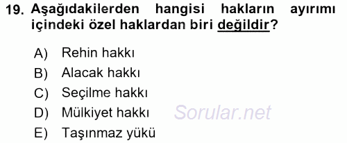 Hukukun Temel Kavramları 2016 - 2017 Ara Sınavı 19.Soru